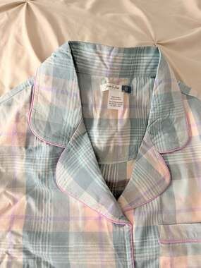 Yarn & Sea Pastel Blue and Pink Plaid PJ Set with Metallic Lurex Detail